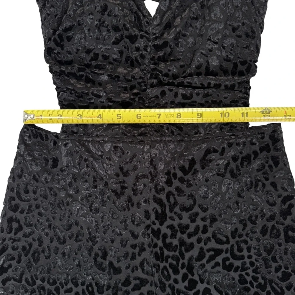 Strappy Cut-Out Velvet Jumpsuit Women S Black Wide Leg Leopard Chic Glam Sexy